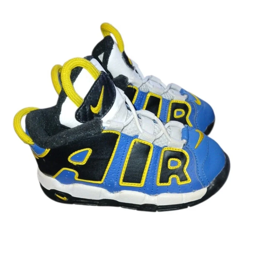 Nike Air Shoes Toddler Baby Blue Yellow Uptempo Peace Love Size 8C